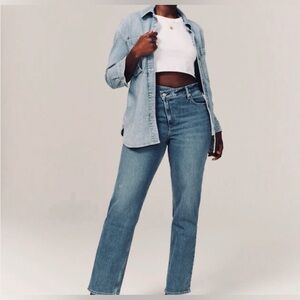 Abercrombie & Fitch Curve Love The Dad High Rise Jean Button Fly Crossover Waist